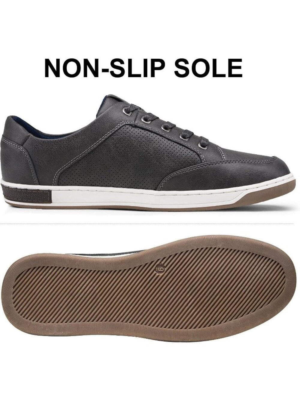 Men's Grey Coated Leather Comfortable Business Sneakers Casual Shoes - Picture 5 of 6